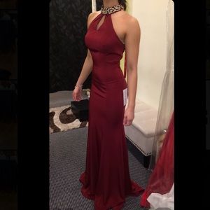 Silk halter beaded maroon/red prom dress